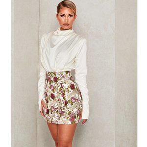 GISELLE IVORY SATIN DRAPED BODYSUIT  / XS